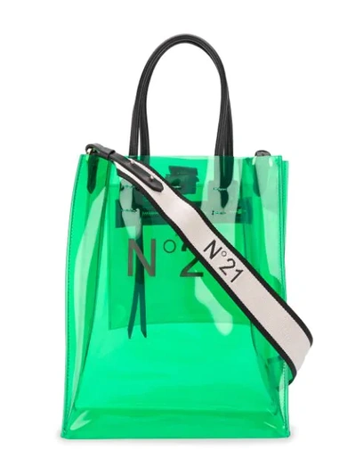 N°21 Transparent Mini Shopper In Green