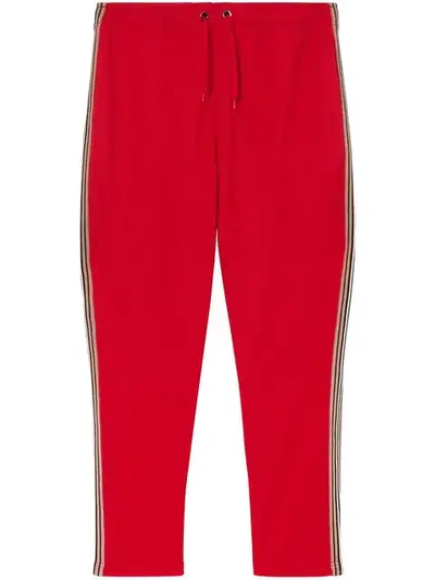 Burberry Icon Stripe Detail Jersey Trackpants In Red