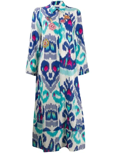 Anjuna Long Printed Shirt Dress In Blue