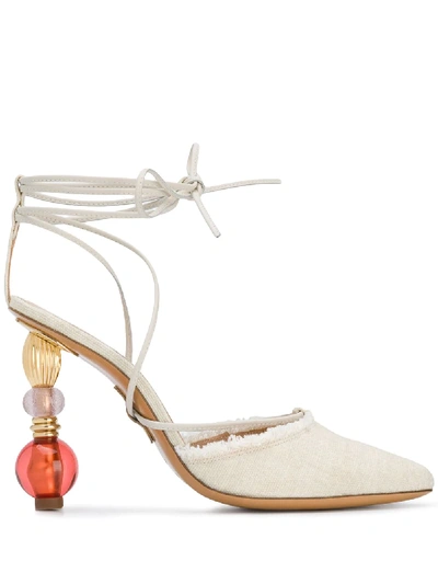 Jacquemus Tie-detailed Accent Heel Portofino Pumps In Neutrals