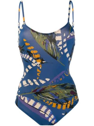 Emmanuela Swimwear Amy Leaf Print Swimsuit In Blue