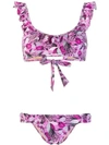Emmanuela Swimwear Lisa Floral Print Ruffled Bikini In Purple