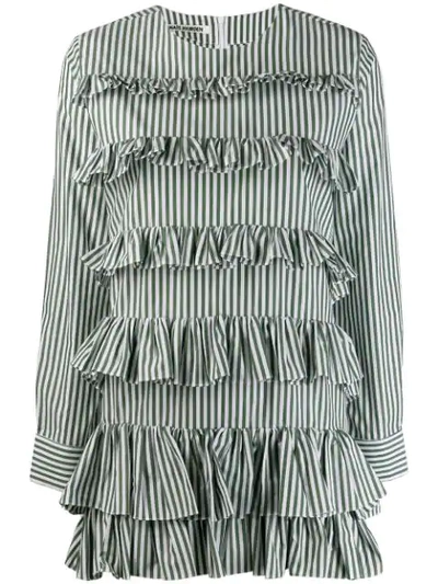 Jourden Striped Ruffled Mini Shirt Dress - Green