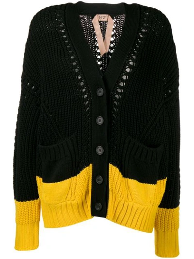 N°21 Two Tone Knitted Cardigan In Black