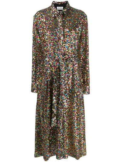 Attico Sequin Embellished Shirt Dress In Yellow