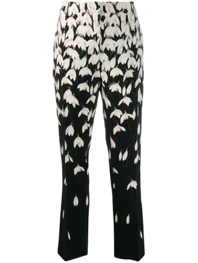 Valentino Floral Wool And Silk Crêpe Pants In Black