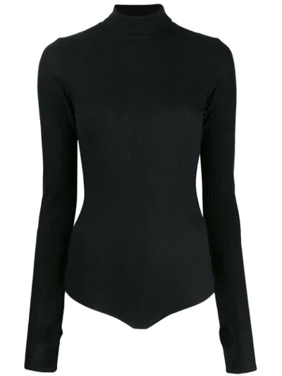 Mm6 Maison Margiela Turtleneck Ribbed Bodysuit In Black