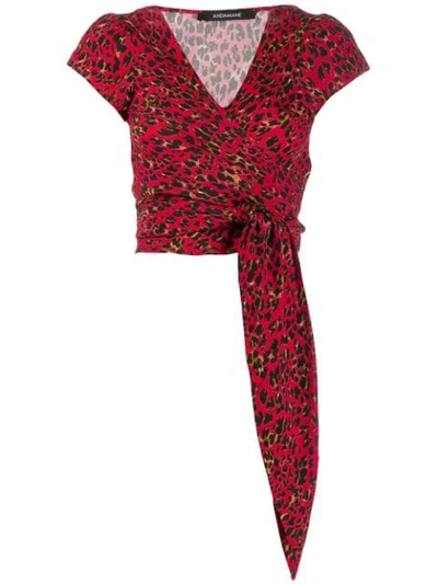 Andamane Leopard Pattern Tie Blouse In Red