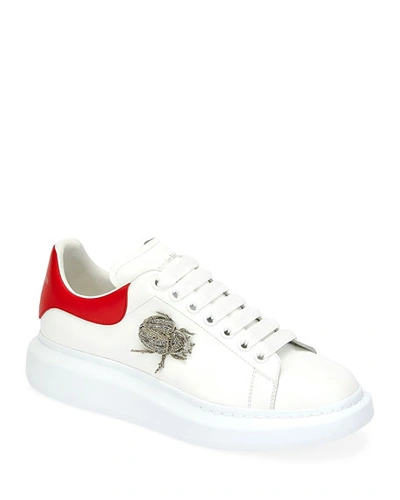 Alexander Mcqueen Men's Larry Beetle Ornament Platform Sneakers In White/red