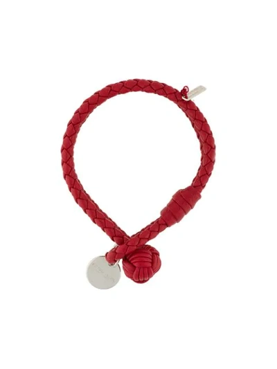 Bottega Veneta Intrecciato Weave Double Bracelet In Red