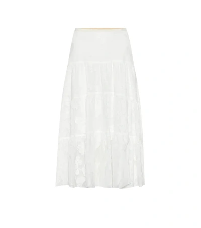 See By Chloé Floral-embroidered Tiered Mesh Skirt In White