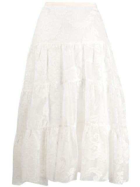 See By ChloÉ Floral Embroidered Tiered Mesh Skirt In White | ModeSens