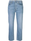 Re/done High Rise Pipe Jeans In Blue