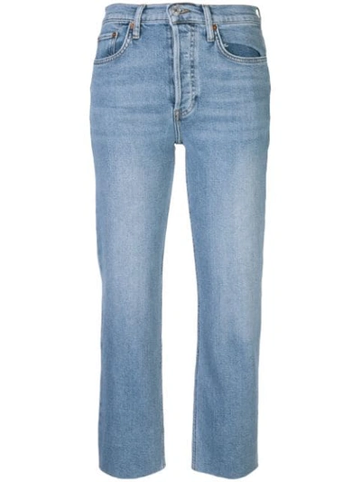 Re/done High Rise Pipe Jeans In Blue
