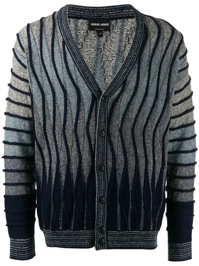 Giorgio Armani Undulating Ripples Cardigan In Blue