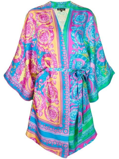 Versace Printed Silk Satin Night Gown In Multicolour