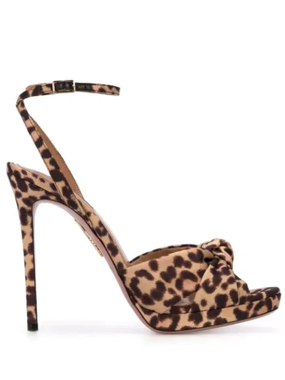 Aquazzura Chance 115 Leopard-print Satin-twill Platform Sandals In Brown