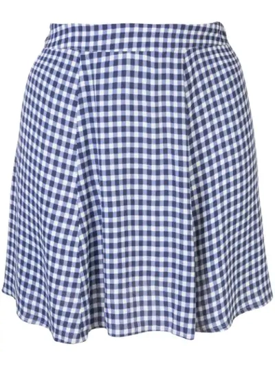 Reformation Check Print Flounce Skirt In Blue