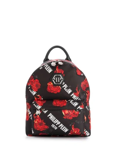 Philipp Plein Rose Print Backpack In Black