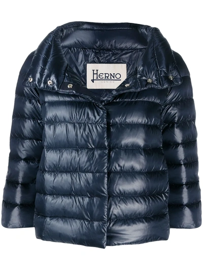 Herno Sofia Down Crop Puffer Jacket In Blue