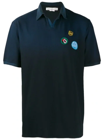 Golden Goose Logo Patchwork Polo Shirt In Blue