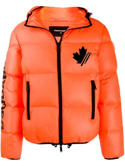 Dsquared2 Arctic Rave Puffer Coat In Orange