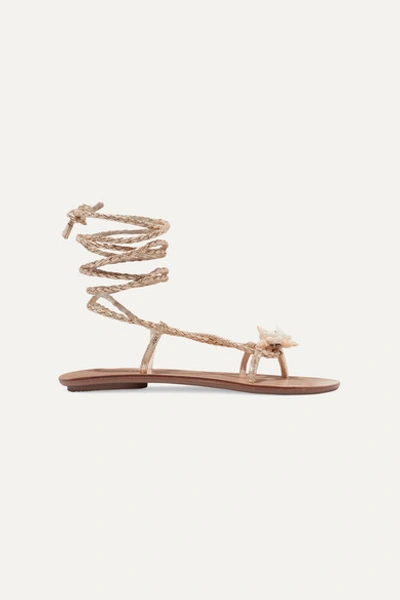 Loeffler Randall Shelly Embellished Braided Metallic Leather Sandals In Gold