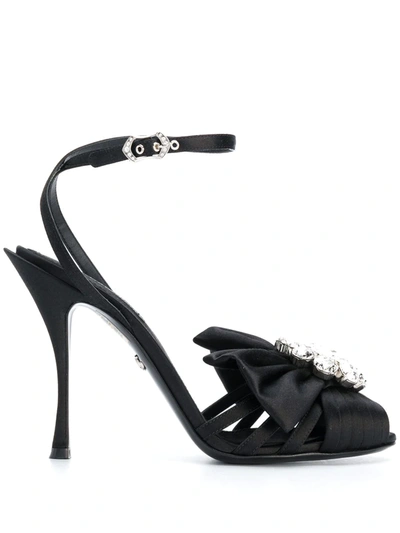 Dolce & Gabbana Women's Embellished Satin Heeled Sandals - Black - Size 39.5 (9.5)