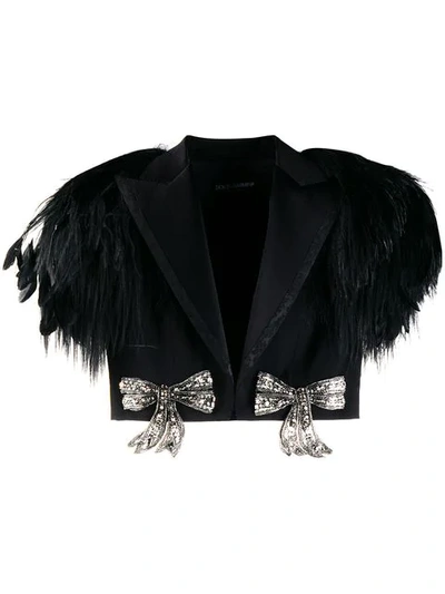 Dolce & Gabbana Feather Embellished Cropped Cape - Black