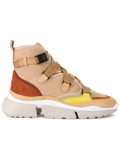 Chloé Sonnie Canvas, Mesh, Suede And Leather High-top Sneakers In Brown