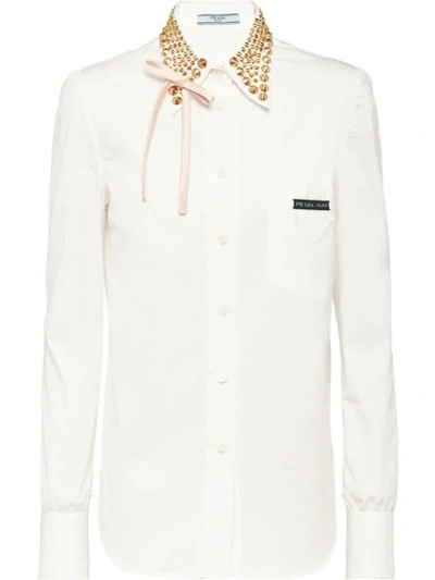 Prada Studded Collar Shirt In White