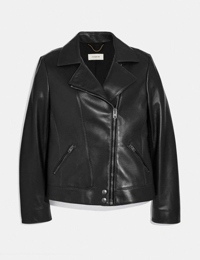 Coach Leather Moto Jacket In Black - Size 0