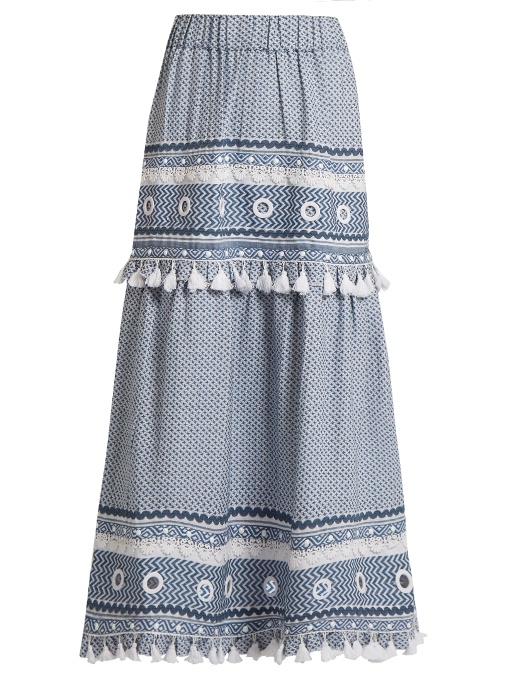 Dodo Bar Or Embellished Lace-trimmed Cotton-jacquard Skirt In Blue And ...