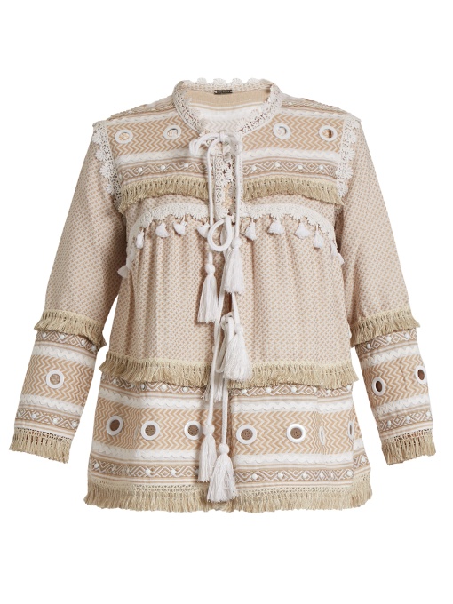 Dodo Bar Or Yehuda Tassel-embellished Cotton Top In Beige And White ...