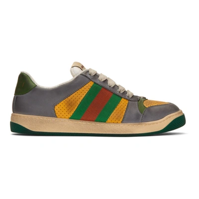 Gucci Screener Grey And Yellow Leather And Suede Sneakers In 1475 Yellow