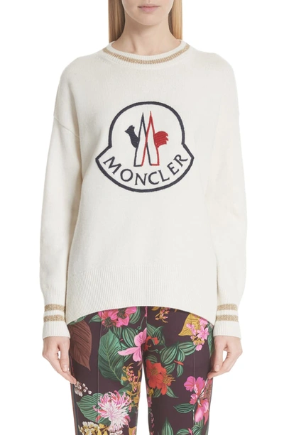 Moncler Logo Embroidered Pullover Sweatshirt In White