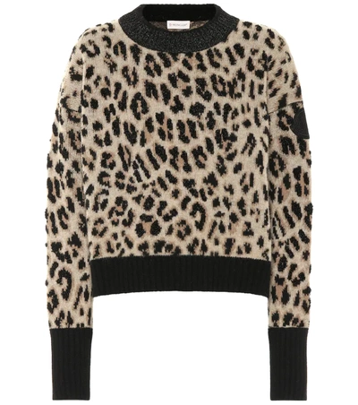 Moncler Leopard-jacquard Wool-blend Sweater In Brown