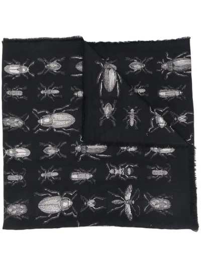 Alexander Mcqueen Insect Frayed-edge Scarf In Black
