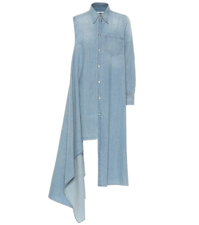 Mm6 Maison Margiela Asymmetric Cotton Denim Dress In Blue