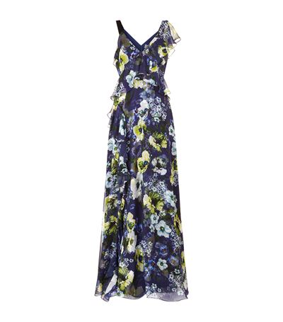 Erdem Ruffle-trimmed Floral-print Silk-voile Gown In Navy Multi | ModeSens