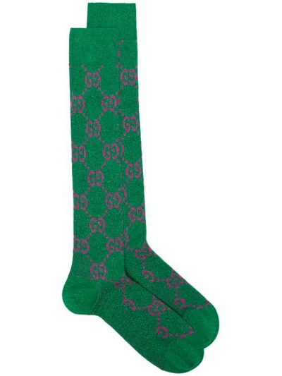 Gucci Green And Pink Logo Lurex Cotton Blend Socks