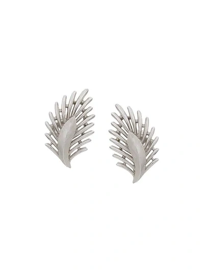 Pre-owned Susan Caplan Vintage 1960's Leaf Trifari Earrings In Silver