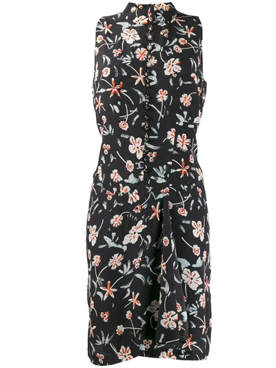 Pre-owned Chanel 2000 Floral-print Sleeveless Dress In Black