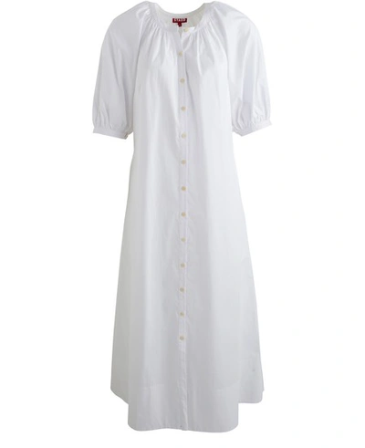 Staud Puffed-sleeve Cotton-blend Midi Shirtdress In White
