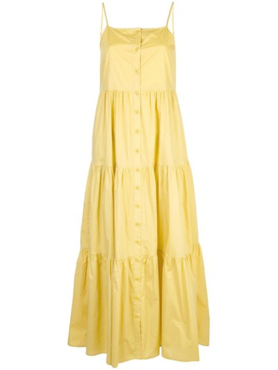 Sea Luna Button-front Sleeveless Tiered Maxi Dress In Yellow