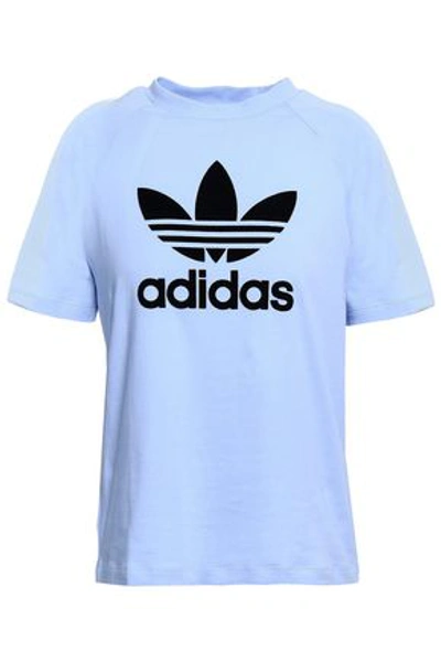 Adidas Originals Flocked Cotton-jersey T-shirt In Light Blue