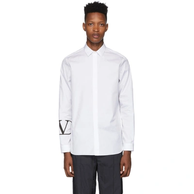 Valentino Small Logo Print Curved Hem Shirt In White