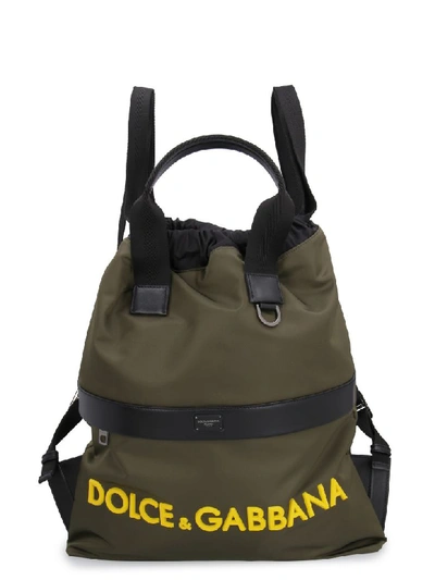 Dolce & Gabbana Nylon Backpack With Leather Details In Green