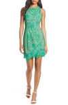 Adelyn Rae Alessia Lace Cocktail Sheath Dress In Green-nude