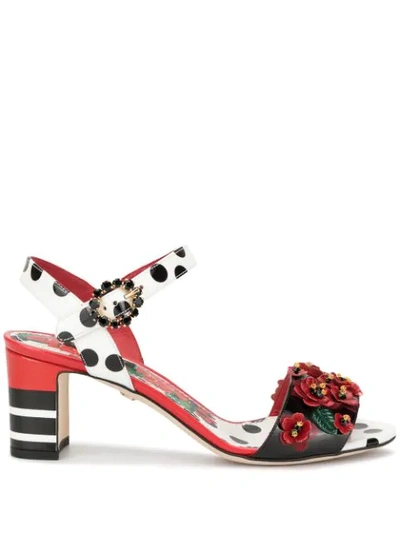 Dolce & Gabbana Portofino-print Patent Leather Sandals With Embroidery In Floral Print